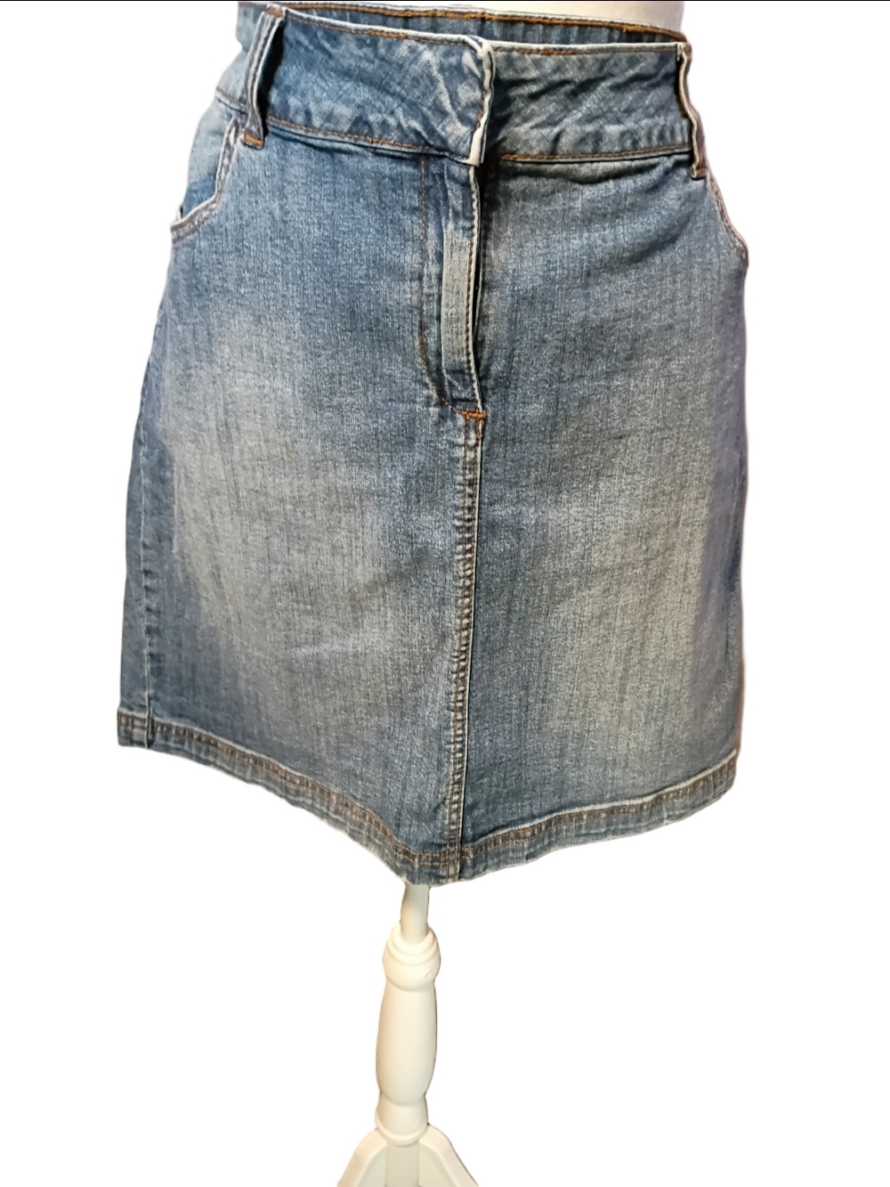 Carole Little Medium Blue Wash High Waisted Stretch Mini Jean Skirt Size 12